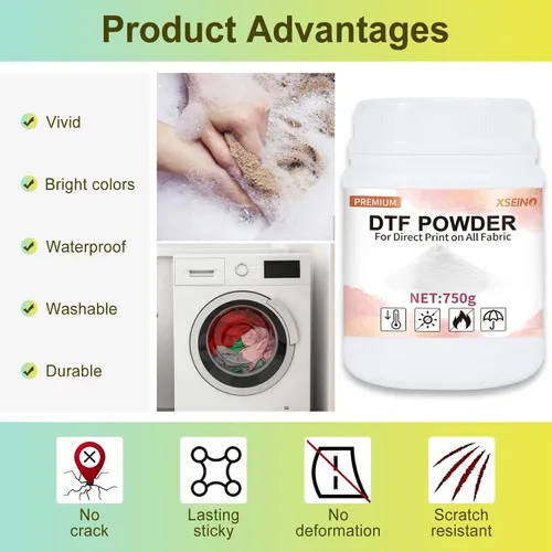 Vista 2 de XSEINO DTF Powder 750g/26.46oz Adhesivo de transferencia digital blanco termofusible, polvo de transferencia DTF para sublimación, polvo adhesivo
