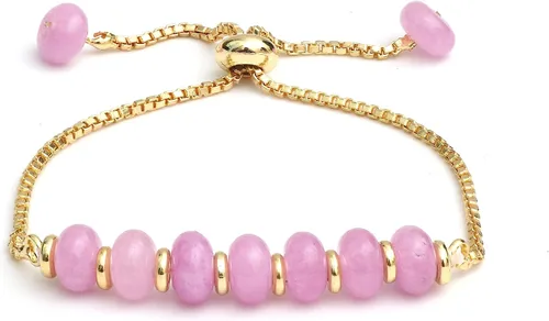Vista 17 de Gempires - Pulsera de cuentas redondas naturales, chapada en oro amarillo de 14 quilates, joyería hecha a mano, pulseras ajustables para mujer