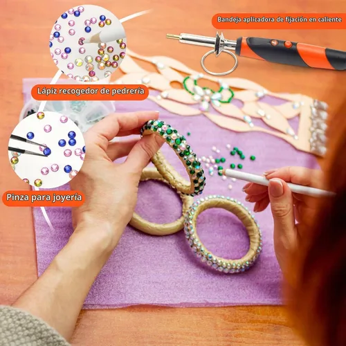 Vista 3 de Catcan Herramienta Aplicadora de Hotfix, Kit Aplicador de Rhinestones Hotfix Bedazzler con 2 Cajas de Rhinestones de Cristal AB Herramienta Naranja