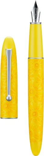 Vista 10 de HONG DIAN C3 Pluma Estilográfica, Plumín de Iridio Extra Fino Suave con Tallado de Nudo Chino, Diseño de Pintura Azul Claro y Margarita Pequeña