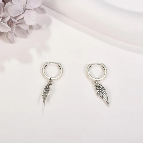 Vista 3 de JERWLI Aretes de ala de ángel de plata de ley 925 con alas de ángel demonio, aretes de gota para mujeres y hombres, Plata de ley, No es una piedra