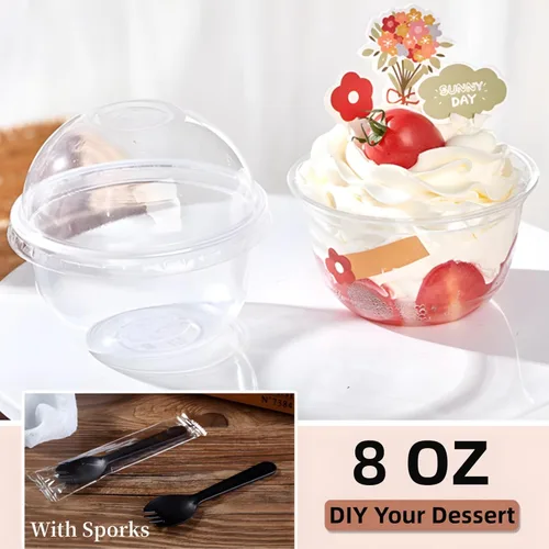 Vista 6 de Pumtus Paquete de 100 tazas de plástico de postre de 8 onzas con tapas de cúpula, tazas de yogur transparente sin agujeros, vasos desechables