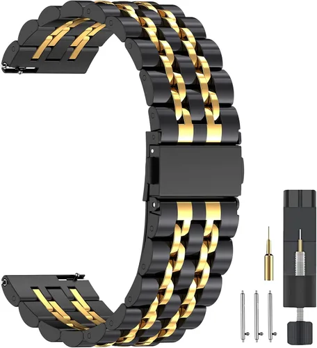 Vista 9 de ZPJPPLX 20mm 22mm Quick Release Metal Watch Band for Garmin Samsung Amazfit Negro