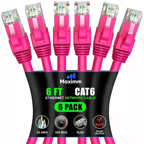 Vista 87 de Maximm Cable Ethernet Cat 6 de 0.6 pies (paquete de 6) – Cable LAN de alta velocidad, cable de Internet, cable de conexión y cable de red – UTP