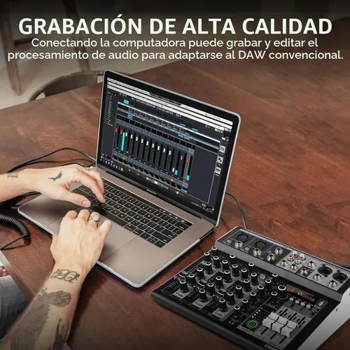 Vista 3 de XTUGA KP4 Mezclador de audio de 4 canales con Bluetooth, controlador de tablero de sonido DJ