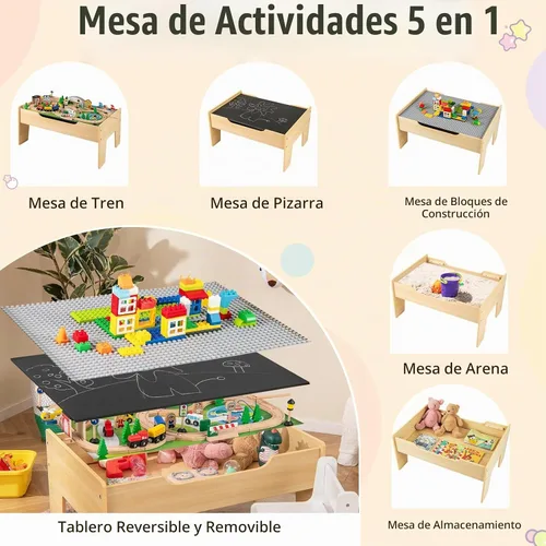 Vista 5 de GLACER - Mesa de tren, 78 piezas de madera con parte superior reversible