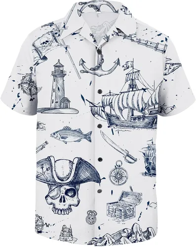 Vista 23 de American Trends Camisa hawaiana de manga corta con botones tropicales para Impresión de leopardo
