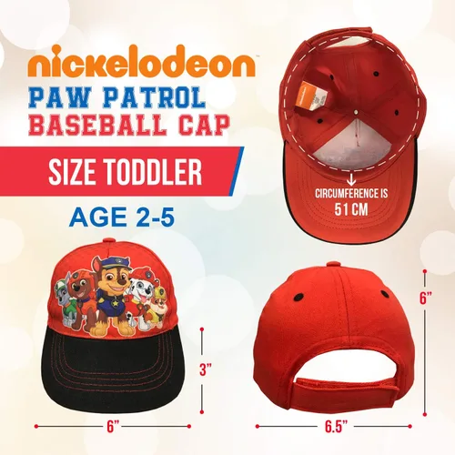 Vista 3 de Nickelodeon Paw Patrol - Gorra de béisbol de algodón para niños (2 a 5 años), color rojo y negro