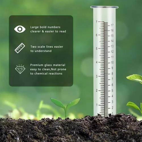 Vista 3 de Tubo de Vidrio de Repuesto para Pluviómetro de Capacidad de 7'', 2 Piezas Tubos de Repuesto para Pluviómetro para Jardín Patio Exterior