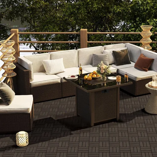 Vista 4 de Yaheetech 27 azulejos de madera de acacia entrelazados para patio Negro