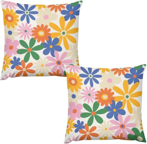 Vista 19 de Juego de 2 fundas de almohada florales retro de los años 70, Groovy Funky Hippie Flor Naranja Estética Boho Fundas de Almohada de 16 x 16 pulgadas