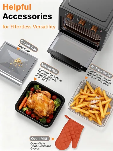 Vista 6 de OUNIN Horno tostador y freidora de aire con infusión de vapor, 12L compacto, apto para encimera, precalentamiento rápido con opciones de hornear