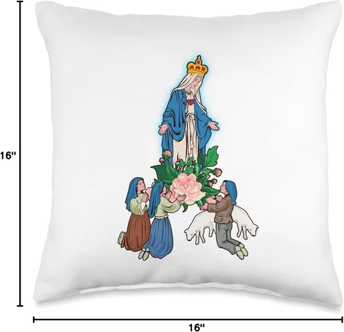 Vista 4 de Nuestra Señora de Fátima. Virgen María. Nuestra Señora de Fátima. Almohada de 15.7 x 15.7 in, multicolor