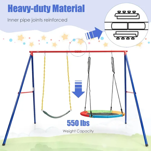 Vista 4 de INFANS Soporte para columpio, marco de columpio de metal resistente de 550 libras, soporte para columpio extragrande con estructura en A para niños