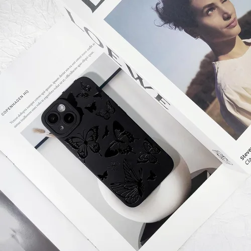 Vista 2 de Lovmooful Funda para iPhone 14 Plus, diseño de mariposa negra (mariposa) 2