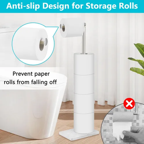 Vista 4 de Soporte de papel higiénico de pie, 6 rollos moderno de acero inoxidable de pie para baño, soporte para rollo de papel higiénico con almacenamiento