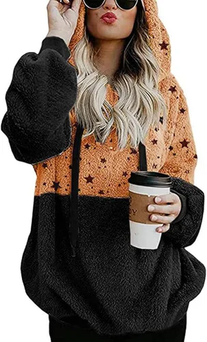 Vista 2 de RMXEi - Sudadera con capucha para mujer, talla grande, diseño de estrellas, con bolsillos, para invierno