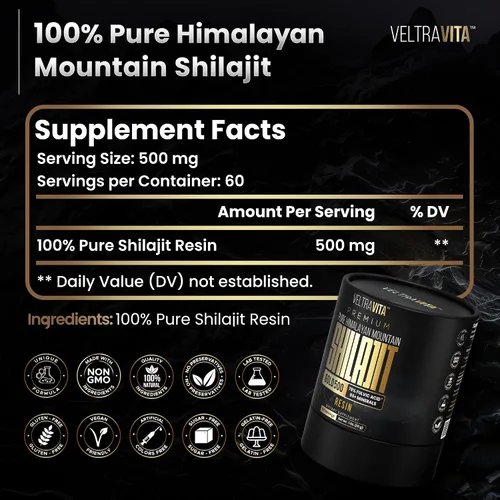 Vista 8 de Resina Shilajit del Himalaya 100% pura oro 500 orgánico 75% de ácido fúlvico de alta potencia, ácido húmico y más de 85 oligominerales Energía