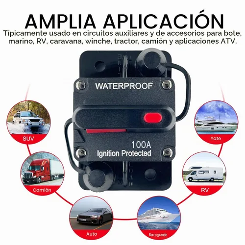 Vista 7 de Disyuntor de 100 amperios de 12 V a 48 V CC con botón de interruptor de reinicio manual para motor de arrastre de barcos, vehículos de remolque