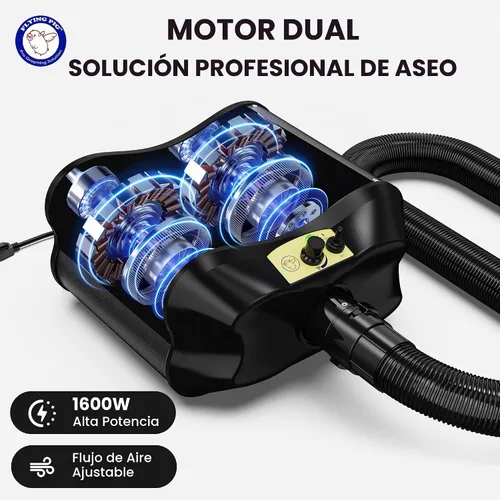 Vista 2 de Flying Pig - Secador de aseo para perros de alto rendimiento con doble motor (negro)