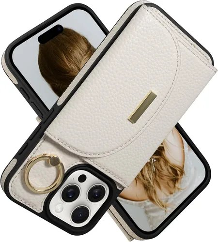 Vista 16 de Funda tipo cartera para iPhone 14 Pro Max de 6.7 pulgadas, con ranuras para tarjetas, soporte para anillos, funda protectora de piel sintética