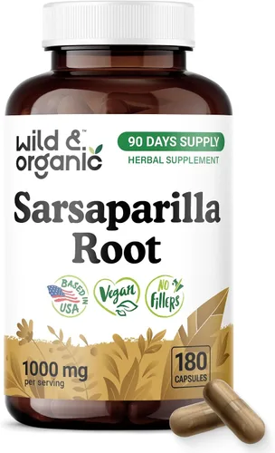 Vista 9 de Wild & Organic Cápsulas de raíz de zarzaparrilla, apoyo para la piel y la desintoxicación, suplemento de raíz de zarzaparrilla de 1000 mg, 30 días