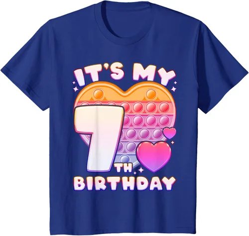 Vista 34 de Pop-it Birthday Girl 7 años de edad, Push it Pop Fidget Bubble Camiseta, Negro