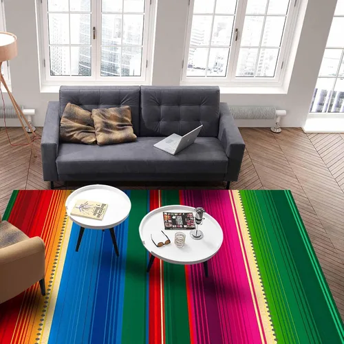 Vista 4 de Alfombra mexicana Serape de 2 x 3 pies, alfombra grande para interiores y exteriores con respaldo antideslizante, fácil de limpiar, perfecta