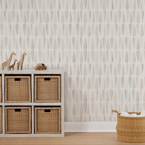 Vista 7 de Spoonflower Papel pintado Neutral Mod Mid Peel and Stick Rollo 24" x 144" Atomic Era 1950S Vintage Beige Gris Autoadhesivo, extraíble y apto