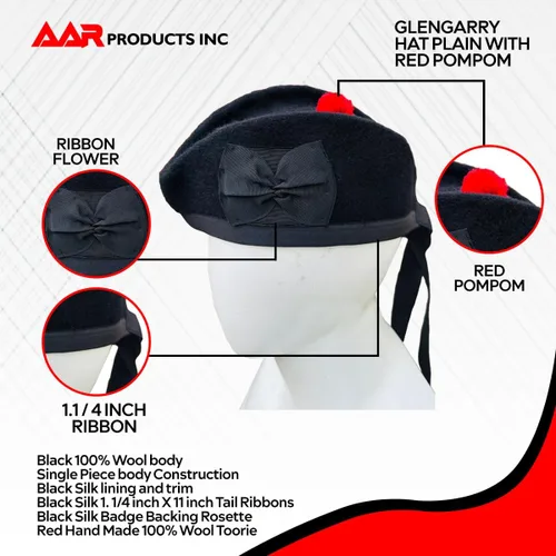 Vista 17 de AAR Gorros Glengarry Balmoral Kilt Scottish para hombre en dados y lisos 100% lana Piper 52-62