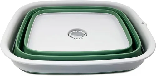 Vista 2 de SAMMART Sartén plegable de 15 litros con tapón de drenaje, lavabo de lavado plegable, tina portátil para lavar platos, bandeja de almacenamiento