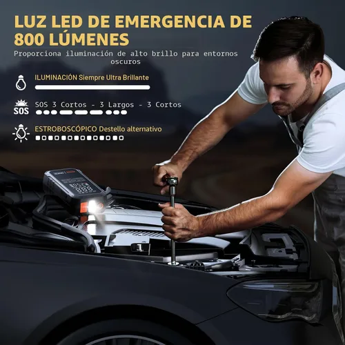 Vista 6 de Iniciador de 10 en 1 con compresor de aire 6000A 26800mAh 160PSI Iniciador de batería de coche portátil (todo gas/12L diésel), caja de arranque