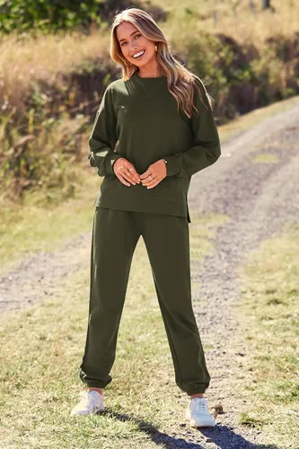 Vista 89 de Prettygarden - Conjunto de pijama de dos piezas para mujer, diseño de teñido anudado, sudadera informal de manga larga con pantalones largos, ropa