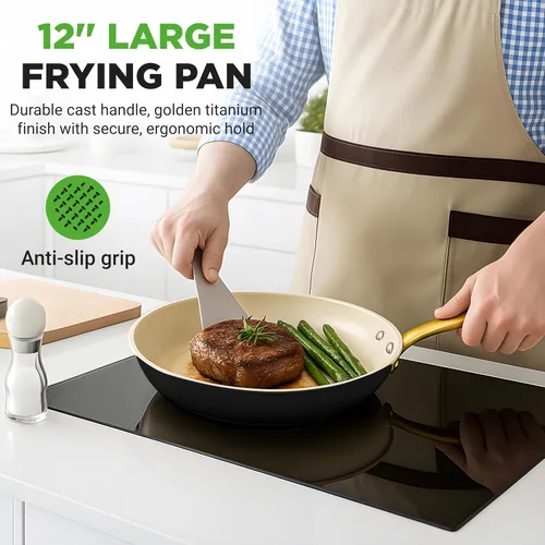 Vista 7 de NutriChef Sartén grande con revestimiento de cerámica de 12 pulgadas, sartén antiadherente con mango de titanio, sartén para tortilla duradera
