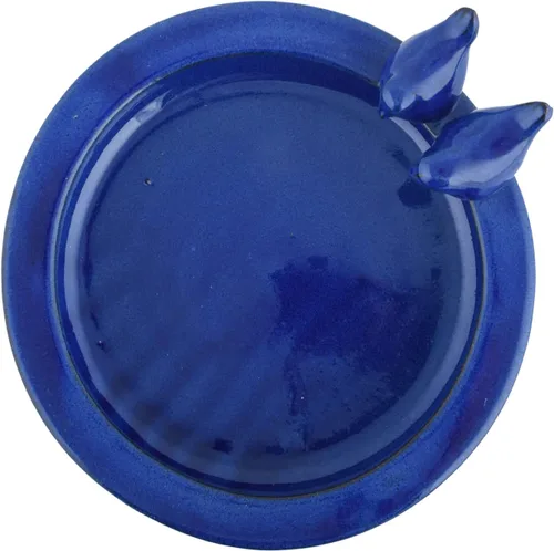 Vista 3 de Esschert Design Baño para pájaros en pedestal con pájaro, cerámica, azul, 18 "H