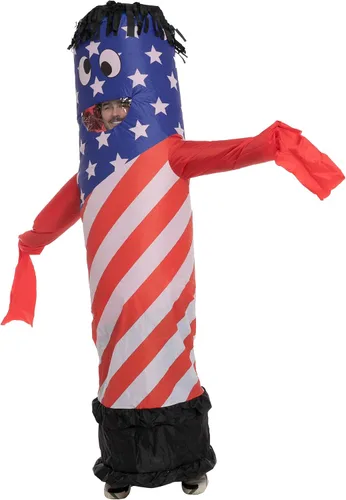 Vista 3 de Spooktacular Creations Disfraces inflables para adultos bandera estadounidense bailarín de aire tubo ondulado para hombre disfraz con soplador