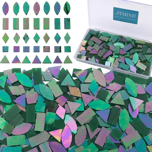 Vista 15 de LITMIND Azulejos de Mosaico de Vidrio Iridiscente Estilo Vitral para Manualidades, 240 Piezas 5 Formas Mixtas de Piezas de Vidrio de Mosaico, Kits