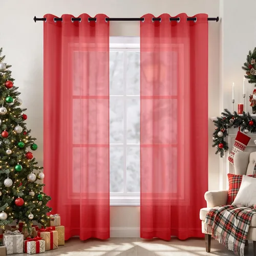 Vista 28 de KOUFALL Cortinas traslúcidas negras de 45 pulgadas de largo para ventanas de sótano, juego de 2 paneles con ojales, cortinas cortas Negro