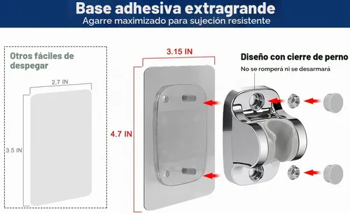 Vista 3 de NearMoon Soporte para cabezal de ducha autoadhesivo, soporte de ducha de mano ajustable, sin perforación, soporte de pared impermeable