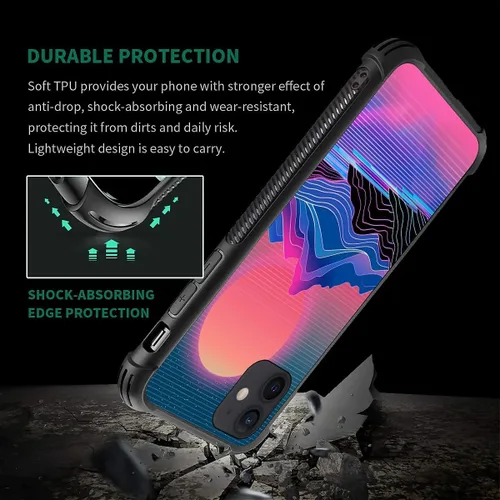 Vista 3 de CARLOCA Funda compatible con iPhone 12 Mini, funda Synthwave Purple Landscape Retro para iPhone 12 Mini, diseño gráfico, a prueba de golpes