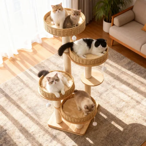 Vista 9 de Árbol moderno para gatos de interior para adultos, torre grande para gatos de 54 pulgadas de alto con poste rascador, árbol de madera para gatos
