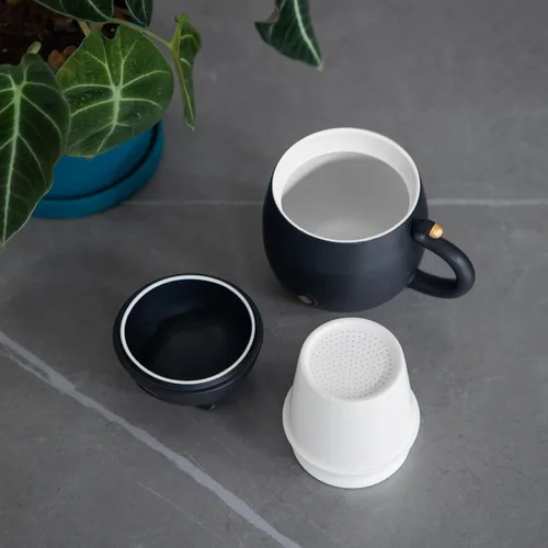Vista 8 de HEER Taza de té para gatos con infusor y tapa, taza de té de cerámica de hojas sueltas de 10 onzas, regalo para amantes de los gatos para amigos