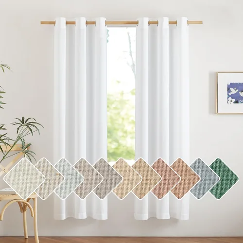 Vista 160 de NICETOWN - Cortinas de lino angora para ventana de cocina sobre el fregadero, con ojales, lino grueso angora, tratamientos cortos para ventanas