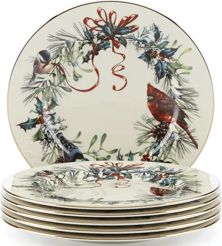 Vista 5 de Lenox 6122055 Winter Greetings - Juego de vajilla de 12 piezas, rojo y verde, Navidad, alojamiento de vacaciones, servicio para 4 personas
