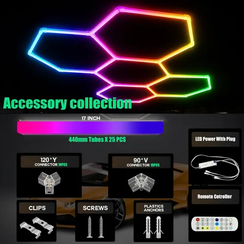 Vista 6 de 25Pack RGB Hexagon Lights,Music Sync 5Hex LED Hexagon Lights,RGB 358 Kinds of Changes Dimmable Speed-Adjustable DIY Color-Changing Lights Smart App