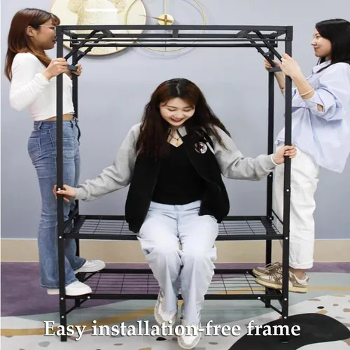 Vista 5 de large closets Large Closet Metal Frame Clothes Closet with Thick Cloth Cover Closet for Clothes Saves Space Portable Wardrobe Closet Space-saving
