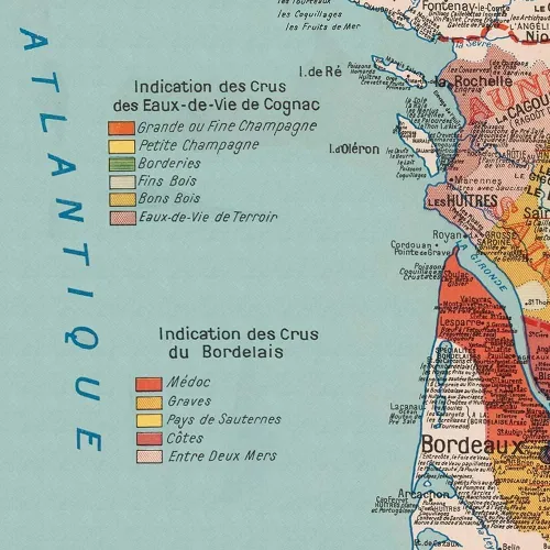 Vista 5 de Antiguos Maps Gourmet France, Comida francesa y vino - Gastronomique et Vinicole de la France par A. Bourguignon circa 1932 Decoración de pared