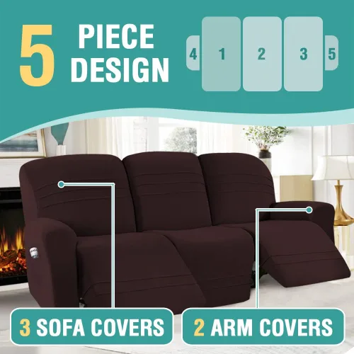Vista 4 de Juego de fundas elásticas para sofá reclinable de 5 piezas, funda ajustada para sofás reclinables de 3 cojines, tela ultrasuave, lavable a máquina
