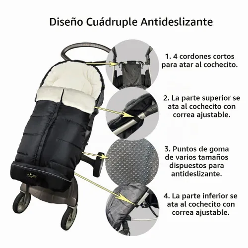 Vista 2 de CozyMe Saco de dormir universal para cochecito de bebé 3 en 1 para invierno, impermeable, con funda para pies ajustable en Negro