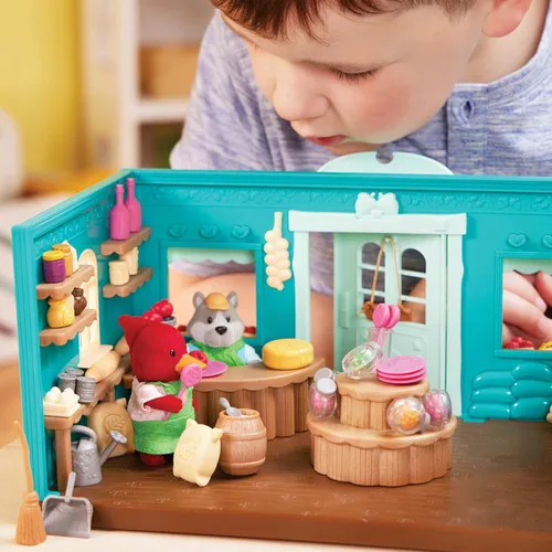 Vista 2 de Li'l Woodzeez Pass – the – Pasta Restaurant Playset – Juego de casa de muñecas de 41 piezas con mesa, bancos, comida y accesorios para juegos de rol